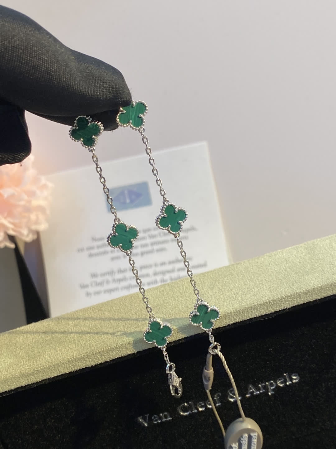 Van Cleef & Arpels Vintage Alhambra Emerald Green Enamel Bracelet